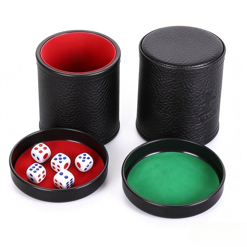 Board Game Yahtzee - ถ้วยลูกเต๋าหนังสีส้มเขียวแดงพร้อมฝาปิด บุภายในอย่างเงียบ สำหรับเล่นเกมลูกเต๋า ฟาร์เคิล ยาชซี ชุดเกมกระดาน