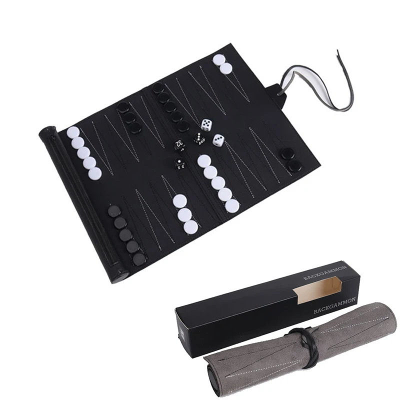 Board Game Operation - Roll Up ชุดแบ็คแกมมอนแบบพกพาเกมกระดานชุดสําหรับผู้ใหญ่และเด็กพับ PU หนังคลาสสิกหมากรุก Roll-Up