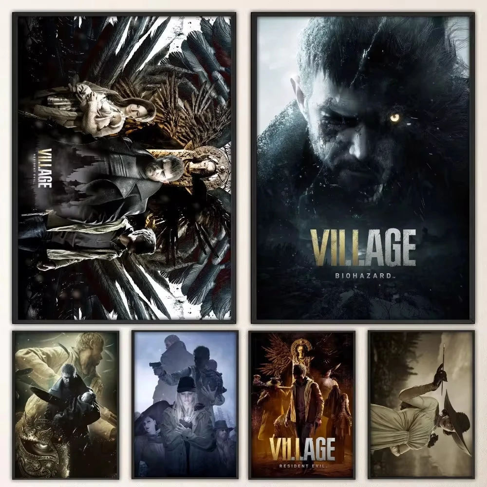 Board Game Resident Evil - Resident-Evil 8 Village ภาพพิมพ์โปสเตอร์วิดีโอเกมสุดฮอตภาพติดผนังห้องนอนห้องนั่งเล่นผนังบาร์ภาพวาดผ้าใบร้านอาหาร