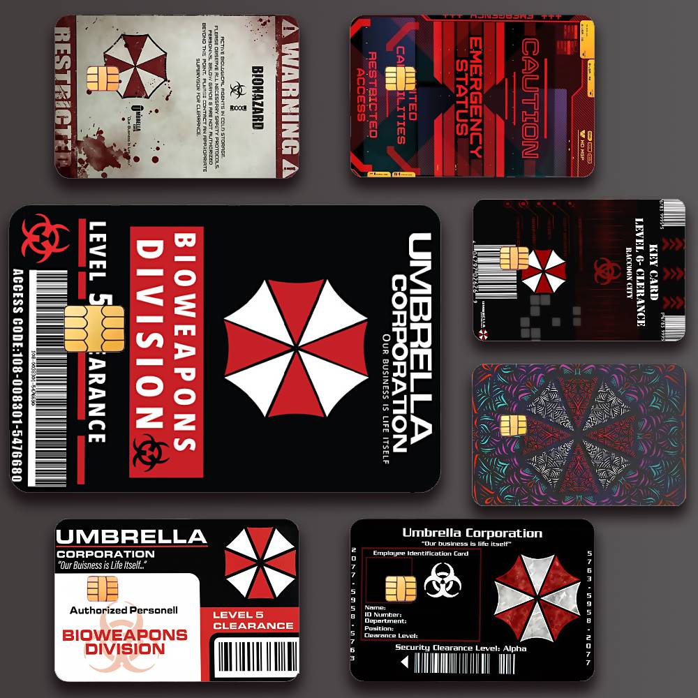 Board Game Resident Evil - เกมอาร์-เรซิเดนต์ อี-อีวิลโปสเตอร์เครดิตผิวฝาครอบสติกเกอร์การ์ด 4PCS บัตรโดยสารรถบัสฟิล์มด้านหน้าตกแต่งธนาคารเดบิตกันน้ำ