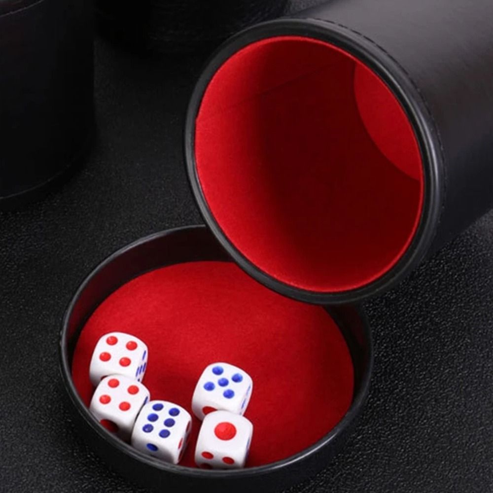 Board Game Yahtzee - ถ้วยหนังสำหรับเล่นลูกเต๋าพร้อมฝาปิด บุภายในสีเขียวแดง ช่วยให้การเขย่าเงียบ สำหรับเล่นเกมลูกเต๋า ฟาร์เคิล ยาทซี